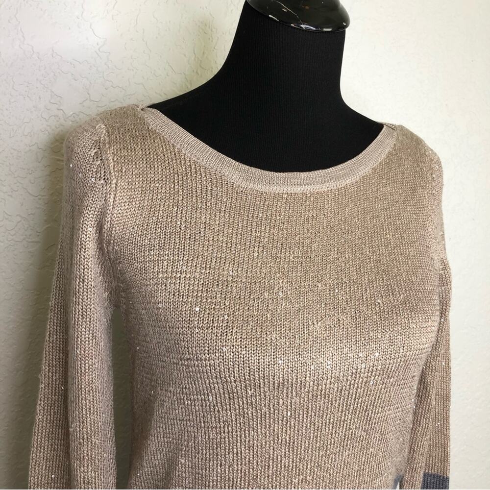 Whbm Tan And Gray Color Block Sequin Sweater Size… - image 2